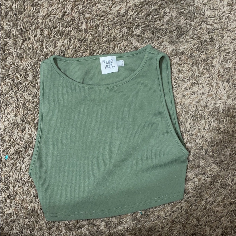 Princess Polly Sage Ribbed Crop Tank